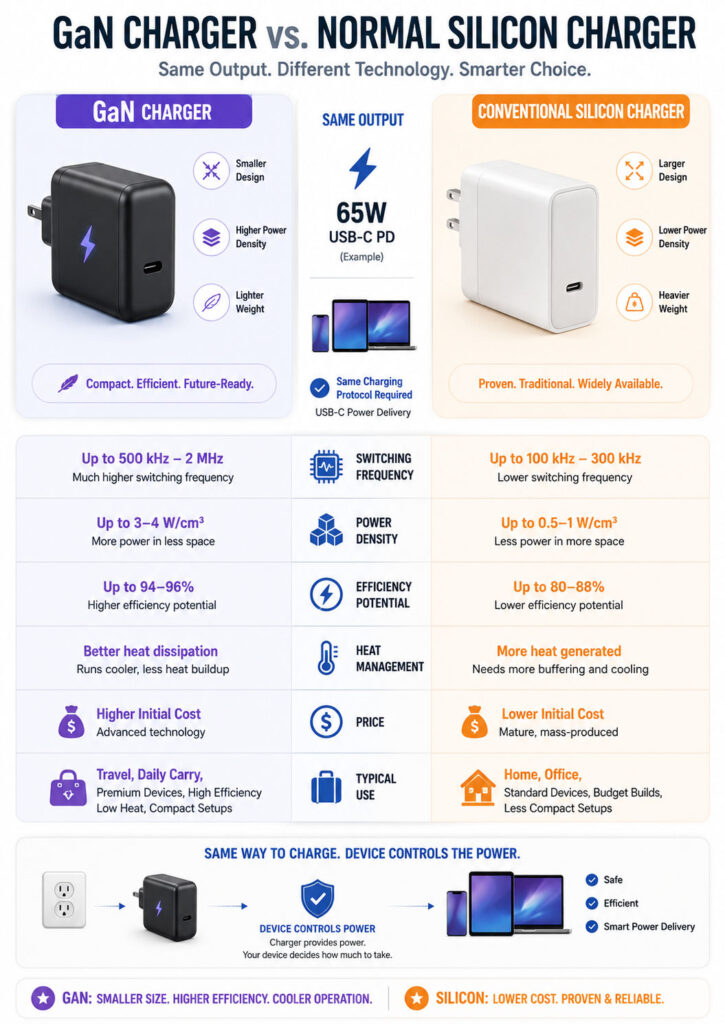 GaN charger buying guide for selecting wattage, ports, protocols, cables, and safety features