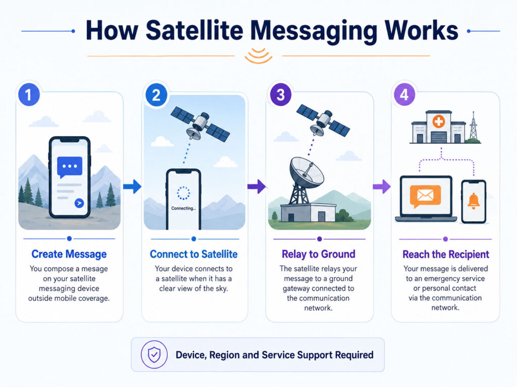 How a smartphone message travels through a satellite and ground network
