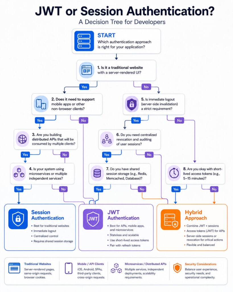 Decision guide for choosing JWT or session authentication for web applications