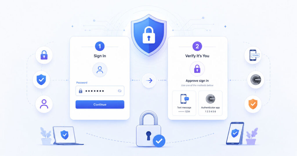 Two-Factor Authentication login flow showing password verification and second security step