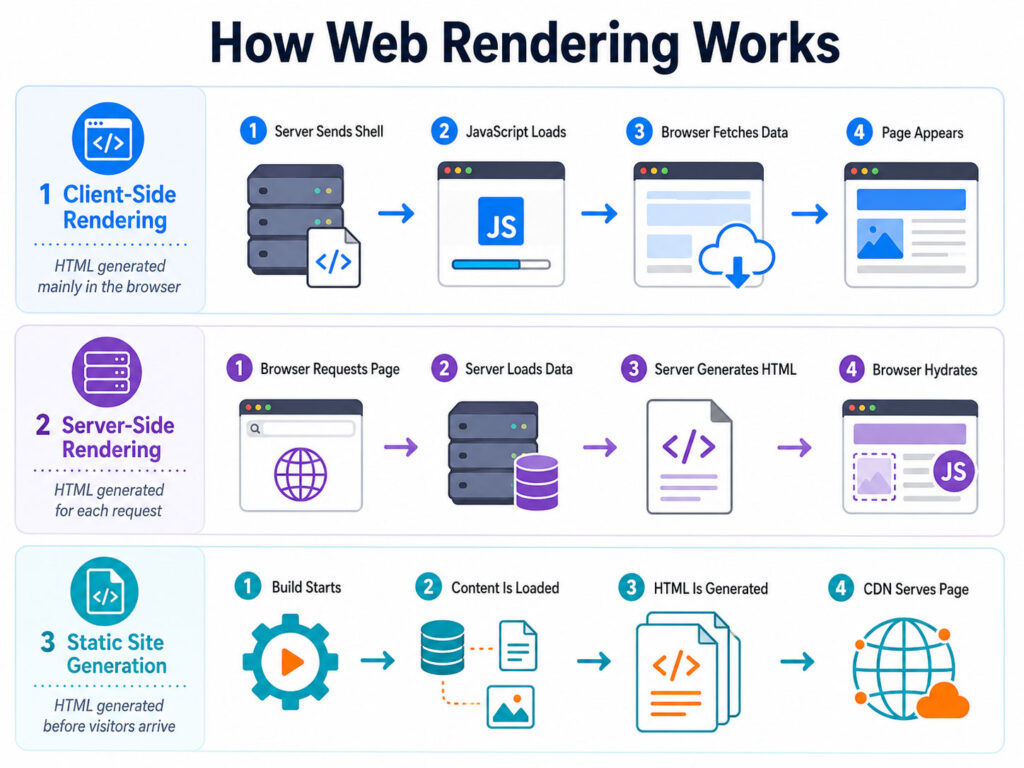 Web rendering selection guide for SEO, performance, data freshness, and interactivity